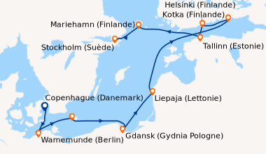 Itinéraire de la croisière Copenhague (Danemark), Warnemunde (Berlin), R...