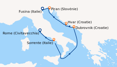 Itinéraire de la croisière Rome (Civitavecchia), Sorrente (Italie), En m...