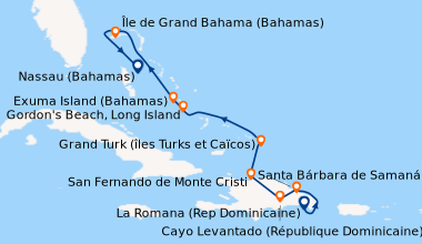 Itinéraire de la croisière Joyaux du nord des Caraïbes