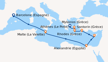 Itinéraire de la croisière Barcelone (Espagne), En mer, Malte (La Valett...
