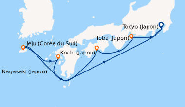 Itinéraire de la croisière Tokyo (Japon), Toba (Japon), Kochi (Japon), E...