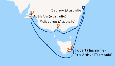 Itinéraire de la croisière Sydney (Australie), En mer, Melbourne (Austra...