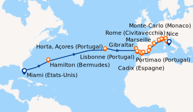 Itinéraire de la croisière Miami (Etats-Unis), En mer, En mer, Hamilton ...
