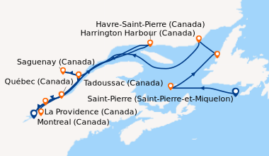 Itinéraire de la croisière Exploration au gré du Saint-Laurent