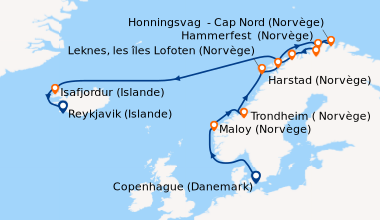 Itinéraire de la croisière Copenhague (Danemark), En mer, Ålesund (Norvè...