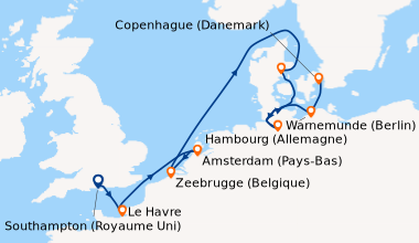 Itinéraire de la croisière Southampton (Royaume Uni), Le Havre, Amsterda...