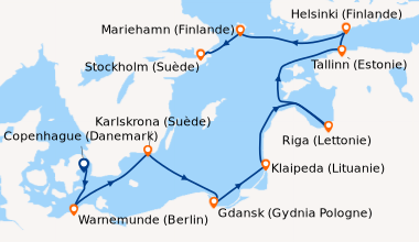 Itinéraire de la croisière Copenhague (Danemark), Warnemunde (Berlin), K...