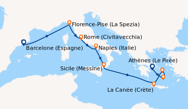 Itinéraire de la croisière Barcelone (Espagne), En mer, Florence-Pise (L...