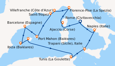 Itinéraire de la croisière Rome (Civitavecchia), Ajaccio (Corse), Floren...