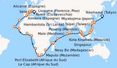 Itinéraire de la croisière Yokohama (Tokyo), Yokohama (Tokyo), En mer, E...