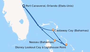 Itinéraire de la croisière Port Canaveral, Orlando (Etats-Unis), Castawa...
