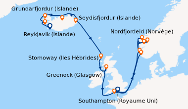 Itinéraire de la croisière Reykjavik (Islande), Grundarfjordur (Islande)...