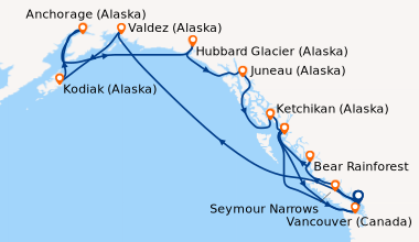 Itinéraire de la croisière Vancouver (Canada), Alaska Inside Passage, En...
