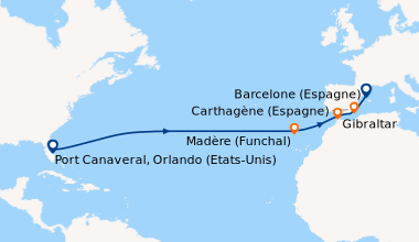Itinéraire de la croisière Port Canaveral, Orlando (Etats-Unis), En mer,...