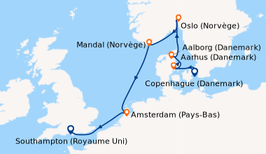 Itinéraire de la croisière Copenhague (Danemark), Aarhus (Danemark), Lys...