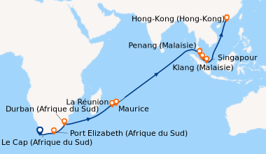 Itinéraire de la croisière Le Cap (Afrique du Sud), En mer, Port Elizabe...