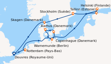 Itinéraire de la croisière Douvres (Royaume-Uni), Rotterdam (Pays-Bas), ...