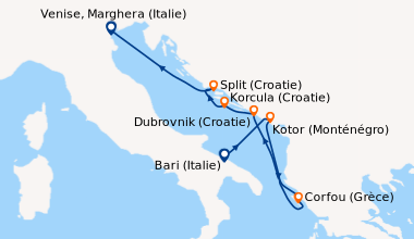 Itinéraire de la croisière Italie, Montenegro, Grèce, Croatie