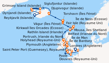 Itinéraire de la croisière Londres (Angleterre), Douvres (Royaume-Uni), ...