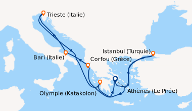 Itinéraire de la croisière Athènes (Le Pirée), Istanbul (Turquie), En me...