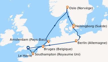Itinéraire de la croisière Southampton (Royaume Uni) , Le Havre, Dunkerq...