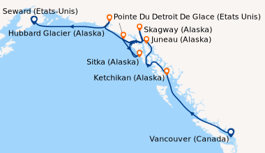 Itinéraire de la croisière Vancouver (Canada), En mer, Ketchikan (Alaska...