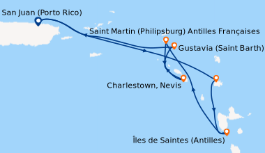Itinéraire de la croisière San Juan (Porto Rico), En mer, Antigua, Iles ...