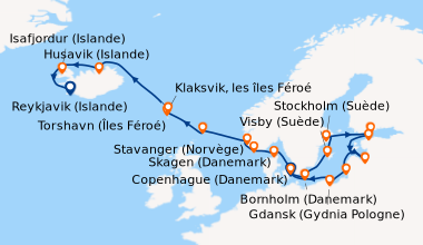Itinéraire de la croisière Copenhague (Danemark), Bornholm (Danemark), V...