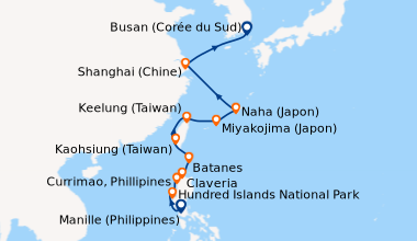 Itinéraire de la croisière Horizons d’Asie orientale et des Philippines
