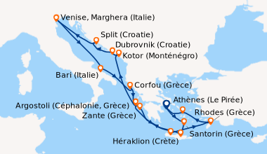 Itinéraire de la croisière Grèce, Montenegro, Croatie, Italie