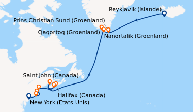 Itinéraire de la croisière Reykjavik (Islande), En mer, Prins Christian ...