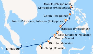 Itinéraire de la croisière Joyaux et mystères des Philippines et de Bornéo