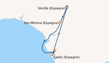 Itinéraire de la croisière Les splendeurs de l'Andalousie au fil du Guadalquivir : Séville, Cordoue et Cadix (SHF_PP)