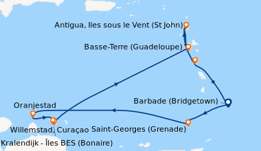 Itinéraire de la croisière Barbade (Bridgetown), Saint-Georges (Grenade)...
