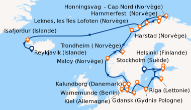 Itinéraire de la croisière Stockholm (Suède), Helsinki (Finlande), Talli...