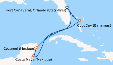 Itinéraire de la croisière Port Canaveral, Orlando (Etats-Unis), En mer,...