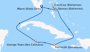 Itinéraire de la croisière Miami (Etats-Unis), Nassau (Bahamas), En mer,...