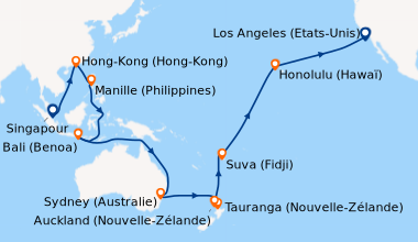 Itinéraire de la croisière Singapour, En mer, En mer, En mer, Hong-Kong ...