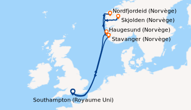 Itinéraire de la croisière Southampton (Royaume Uni) , En mer, Haugesund...