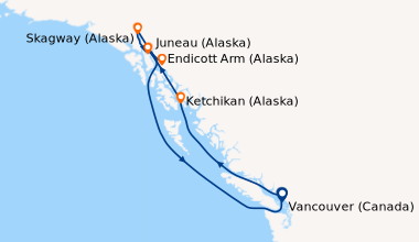 Itinéraire de la croisière Vancouver (Canada), En mer, Ketchikan (Alaska...