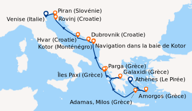 Itinéraire de la croisière De la cité des dieux à la cité des Doges