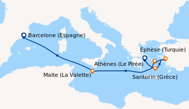 Itinéraire de la croisière Athènes (Le Pirée), Santorin (Grèce), Ephèse ...