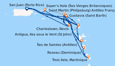 Itinéraire de la croisière San Juan (Porto Rico), Charlestown, Nevis, Sa...