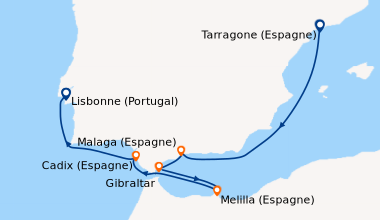 Itinéraire de la croisière Tarragone (Espagne), Tarragone (Espagne), Mal...