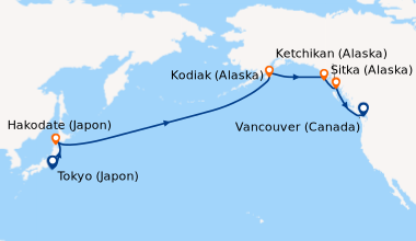 Itinéraire de la croisière Tokyo (Japon), En mer, Hakodate (Japon), En m...