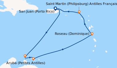 Itinéraire de la croisière San Juan (Porto Rico), En mer, Aruba (Petites...