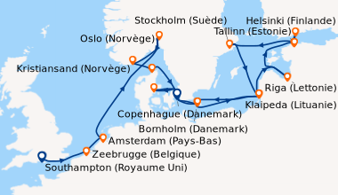 Itinéraire de la croisière Southampton (Royaume Uni) , Bruxelles (Belgiq...