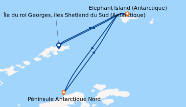 Itinéraire de la croisière Île du roi Georges, îles Shetland du Sud (Ant...