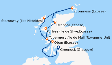 Itinéraire de la croisière Écosse sauvage et îles mythiques