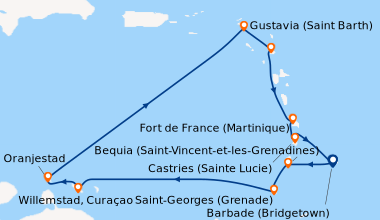 Itinéraire de la croisière Barbade (Bridgetown), Bequia (Saint-Vincent-e...